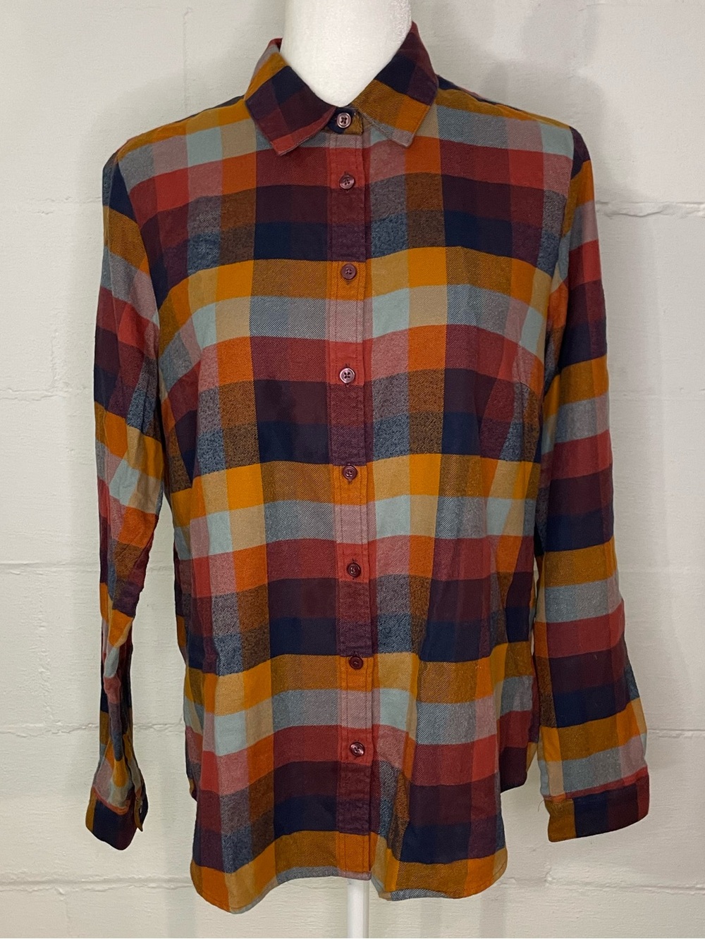 Orvis Plaid Button-Down Shirt in Rust, Navy, Mustard and Light Blue